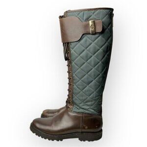 Tory Burch Blue & Brown Quilted Riding Boots 6